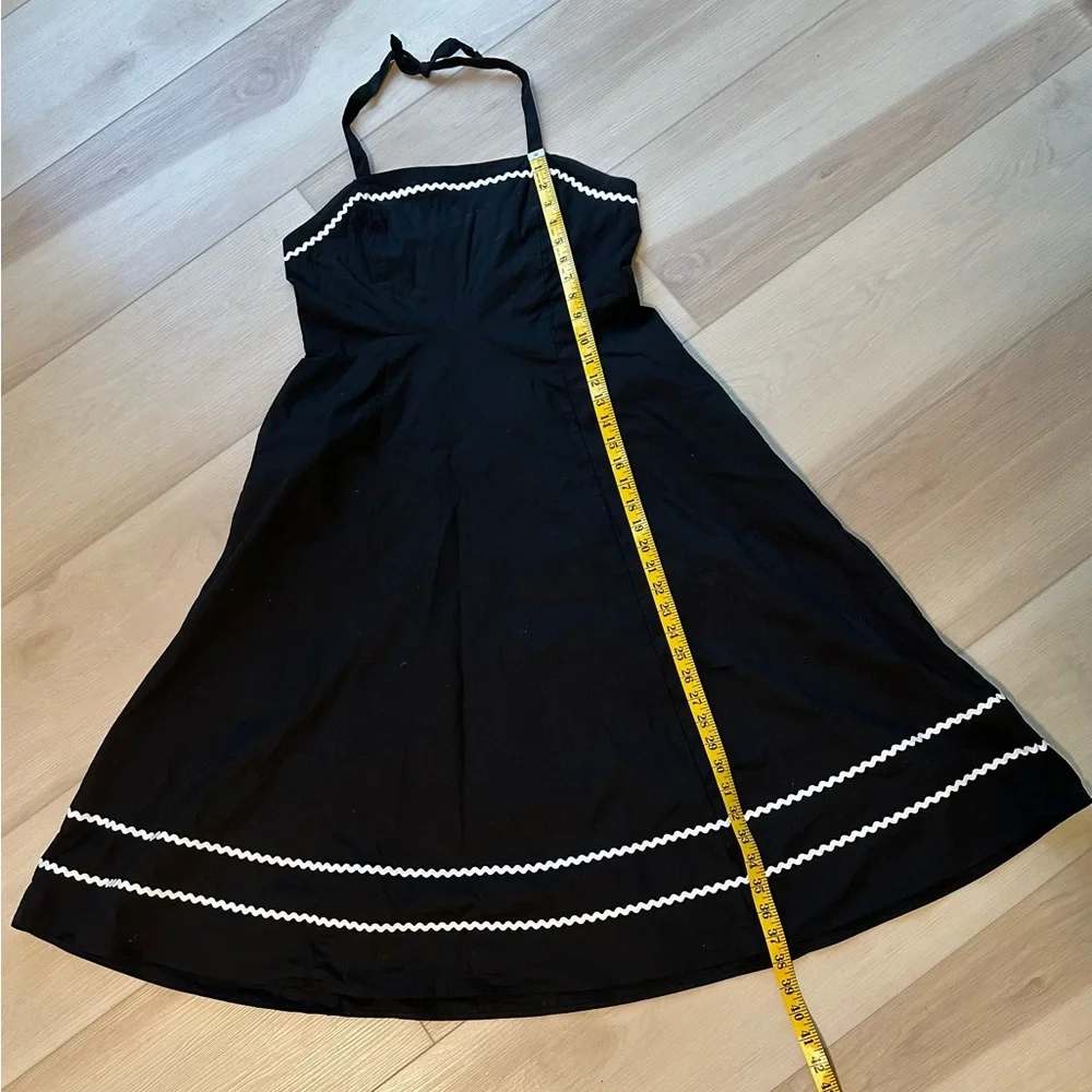 Cynthia Rowley Black Cotton Halter Sundress Circle Skirt RickRack Whimsigoth ~ M - Picture 13 of 15